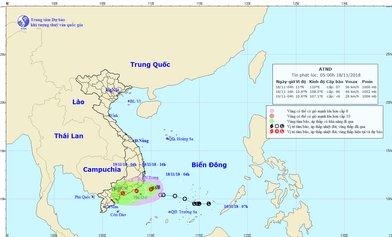 Dự báo hướng di chuyển của áp thấp nhiệt đới. Ảnh: NCHMF.