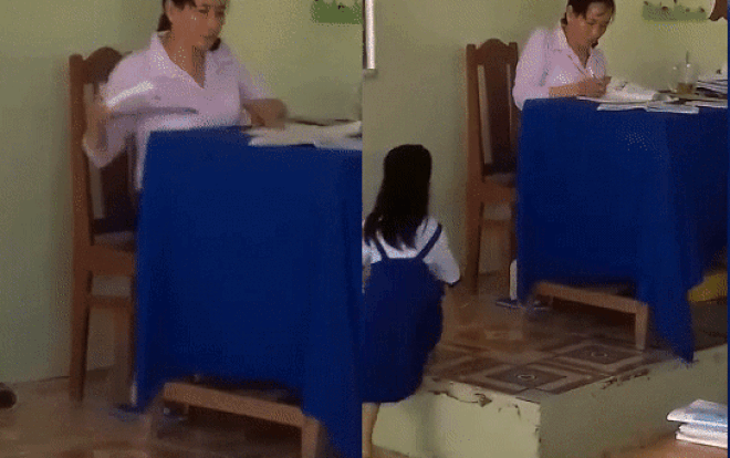 Tạm ngừng đứng lớp nữ giáo viên ném vở xuống đất sau khi chấm bài rồi gọi học sinh lên nhặt Ảnh 2