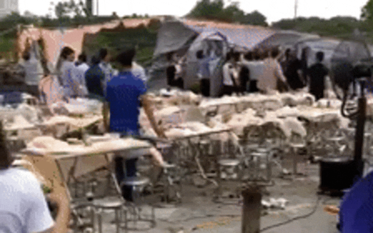 Đang ngồi ăn cỗ, cô dâu chú rể cùng quan viên 2 họ ngẩn ngơ đứng nhìn rạp đám cưới bị thổi tung Ảnh 2