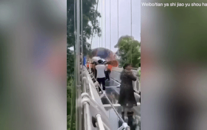 Nhóm du khách say sưa nhảy trên cầu kính cao 120 mét bất chấp cảnh báo 'sắp sập' Ảnh 2