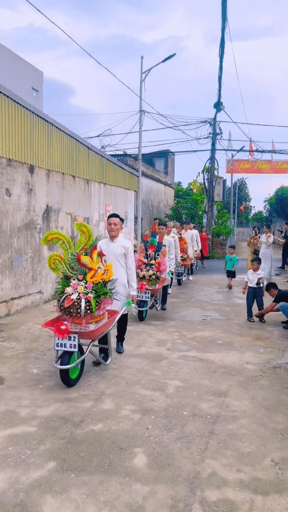 Độc lạ Thái Bình: Chú rể dùng xe rùa mang sính lễ sang hỏi cưới cô dâu Ảnh 1