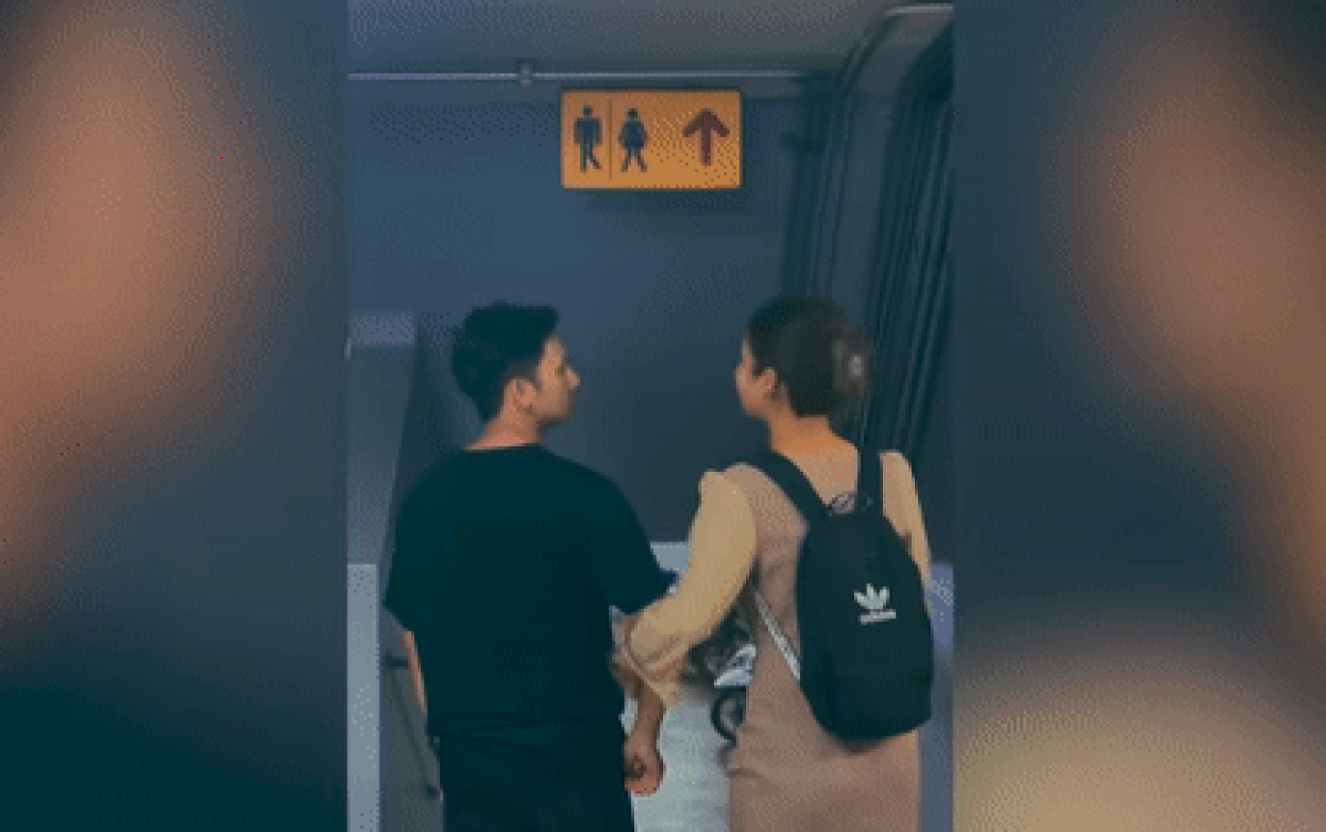 Đang đi xuống tầng hầm thì gặp biển báo, cặp đôi đổi tư thế khiến CĐM cười ngất Ảnh 2
