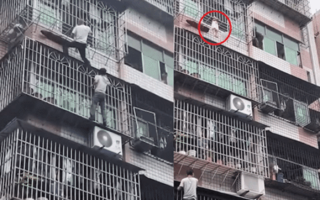 Nghẹt thở phút giải cứu bé gái bị kẹt đầu lơ lửng ở ban công tầng 6 Ảnh 2