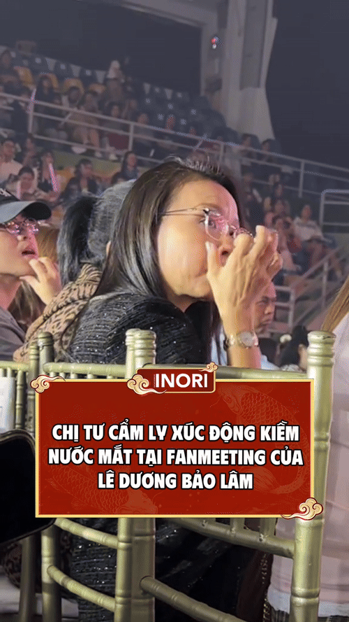 Khoảnh khắc Cẩm Ly xúc động, rơi nước mắt tại sự kiện của Lê Dương Bảo Lâm. (Ảnh từ TikTok Inori Entertainment)