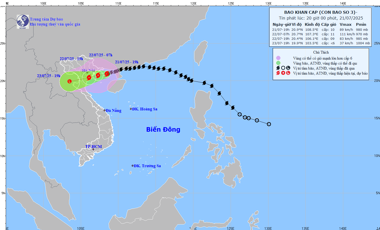Đường đi của bão số 3.