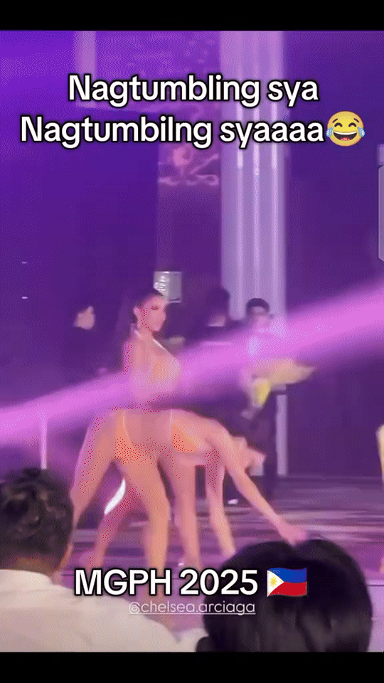 Thí sinh thực hiện động tác nhào lộn ngay trên sân khấu Hoa hậu Hòa bình Philippines 2025.