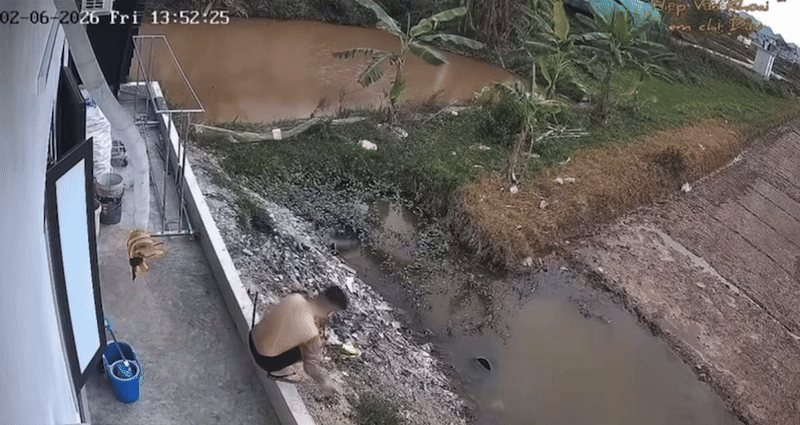 Ngay sau đó, anh chàng dường như say thuốc nên đã ngã nhào xuống mương nước.