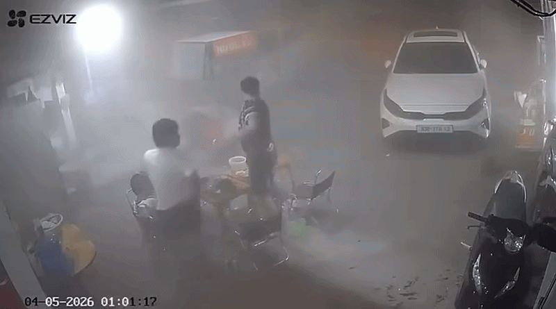 Sau vụ việc, nhóm thanh niên đã giải tán khỏi bàn nhậu. Ảnh cắt từ clip