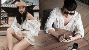 Diện cùng một mẫu áo, trong khi Châu Bùi kín đáo thì Hoàng Ku lại phong phanh