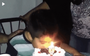 Thắp nến mừng sinh nhật, cậu bé đốt luôn cả tóc
