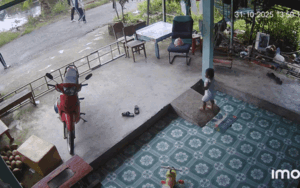 Thấy anh chị đi học về ngang nhà, bé gái có hành động siêu đáng yêu