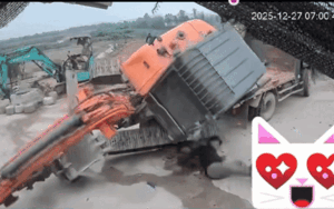 Clip: Xe cẩu bất ngờ lật ngang, diễn biến tiếp đó của tài xế khiến dân tình thót tim