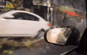 Lái xe thiếu quan sát, tài xế 'bốc đầu' ô tô qua thân cây chắn ngang đường khiến tất cả thót tim