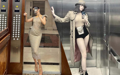 Lệ Quyên, Hà Hồ đua trend lên đồ gợi cảm selfie trong thang máy