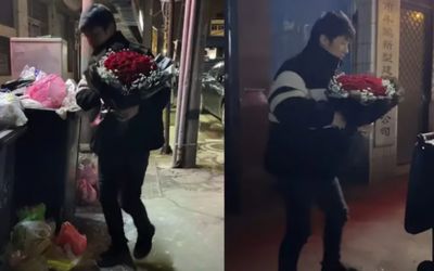 Chồng nhặt hoa trong thùng rác tặng vợ dịp Valentine, phản ứng của người vợ gây bất ngờ