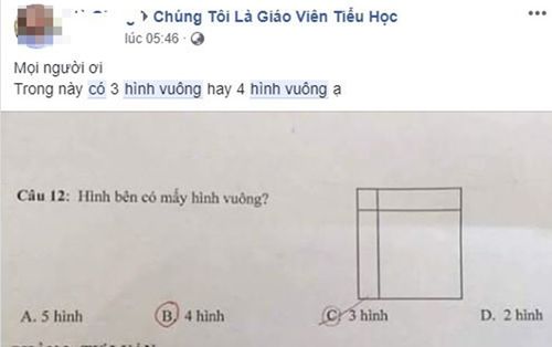Dễ như ngồi đếm hình vuông thôi nào ngờ đây lại là bài toán hóc búa khiến phụ huynh tranh cãi kịch liệt
