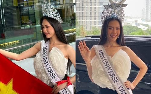 Bùi Quỳnh Hoa đội vương miện 'khủng' lên đường thi Miss Universe, BGK MUVN có hành động gây chú ý