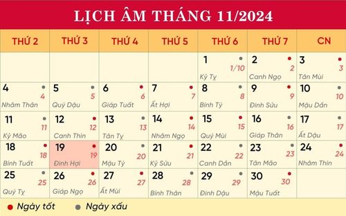 Lịch âm hôm nay 19/11/2024: Xuất hành đặng lợi, việc lớn bất thành