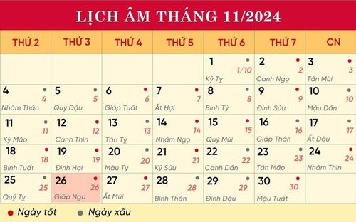 Lịch âm hôm nay 26/11/2024: Ngày đại cát tuy nhiên kỵ xuất hành