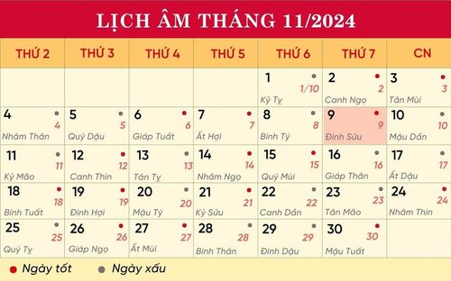 Lịch âm hôm nay 9/11/2024: Làm gì cũng đều tốt, ra đường gặp quý nhân
