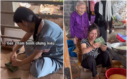 Trổ tài gói bánh chưng, cô gái khiến cả nhà được phen cười ngất