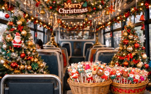 Xe buýt trang trí Noel lung linh: Hành khách bất ngờ vì một chi tiết