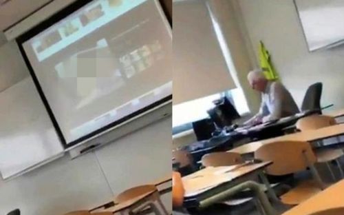 Thầy giáo lén xem một thứ trong máy tính, hình ảnh hiện lên trên máy chiếu khiến học sinh 'sốc ngang'