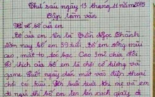 Bé trai tiểu học viết bài văn 'kể về bố', nào ngờ lại khiến tình cảm của bố mẹ 'sứt mẻ'