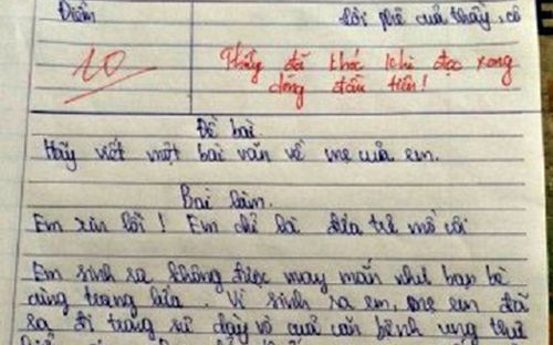 Bài văn về mẹ khiến thầy giáo bật khóc nức nở, điểm số đạt được khiến nhiều người xuýt xoa
