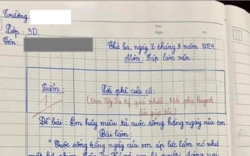 Bài văn ví cô giáo là 'nữ chúa' bị chấm 1 điểm, còn bị mời phụ huynh