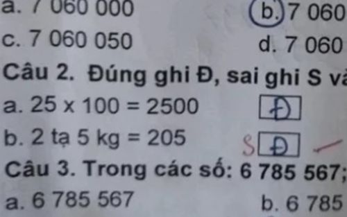 Bài toán '200+5=205' tưởng đạt điểm tuyệt đối, nào ngờ cô giáo chấm sai còn viết lời phê gây chú ý