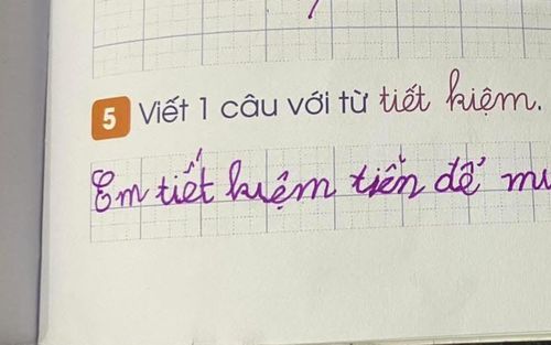 Viết một câu với từ 'tiết kiệm', bé gái tiểu học đưa ra câu trả lời 'bá đạo'