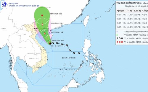 Câp nhật diễn biến cơn bão số 1