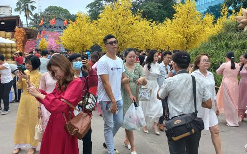 TP.HCM: Phố ông đồ rộn ràng sắc xuân, người dân háo hức chụp ảnh