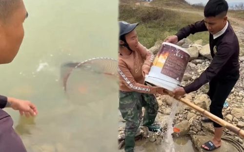 'Ông công ông táo' vừa thả xuống nước đã bị vớt, 2 thanh niên vội giải cứu nhưng lại bắt cá phải bay