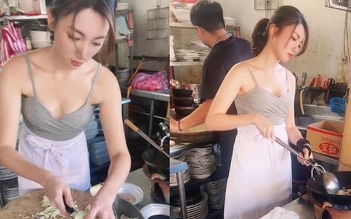 Mặc áo 2 dây gợi cảm, hot girl bán cơm rang gây náo loạn cả khu chợ