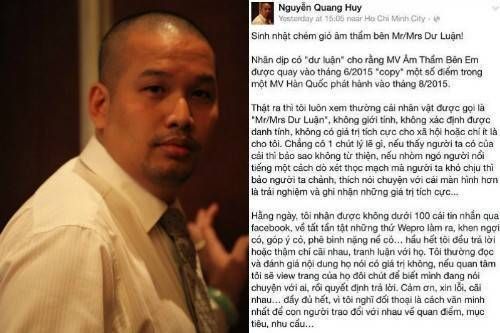 Quang Huy đáp trả 'nghi án' Sơn Tùng M-TP đạo nhái