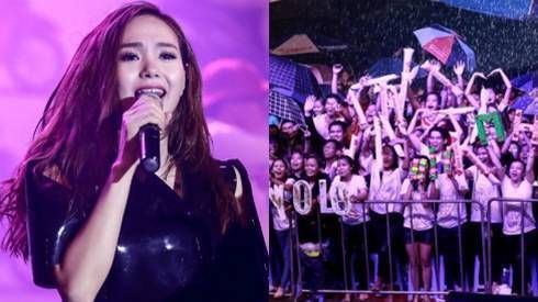 Minh Hằng biểu diễn dưới mưa hàng giờ cho các sinh viên