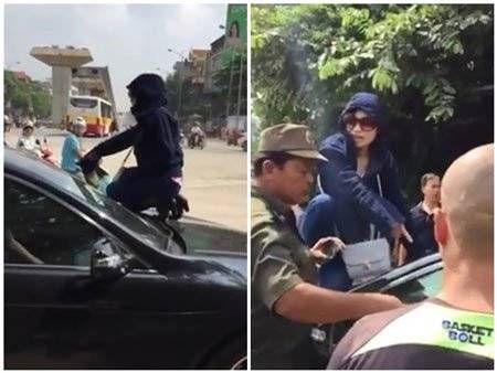 Bắt quả tang chồng ngoại tình, vợ nhảy lên nóc capo đánh ghen