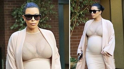 Bà bầu Kim Kardashian diện váy áo chật ních xuống phố