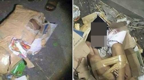 Câu chuyện phẫn nộ phía sau bức ảnh đứa bé bị trói và nhét vào thùng các-tông