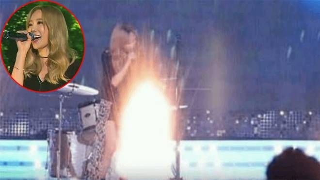 Taeyeon bất ngờ vì pháo hoa phát nổ khi đang biểu diễn