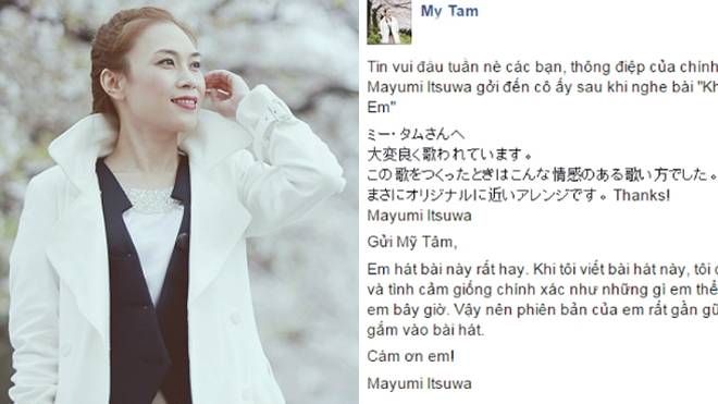 Mỹ Tâm được tác giả Nhật cảm ơn vì cover bài hát