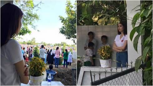 Xúc động hình ảnh Ngọc Trinh khoanh tay viếng mộ mẹ