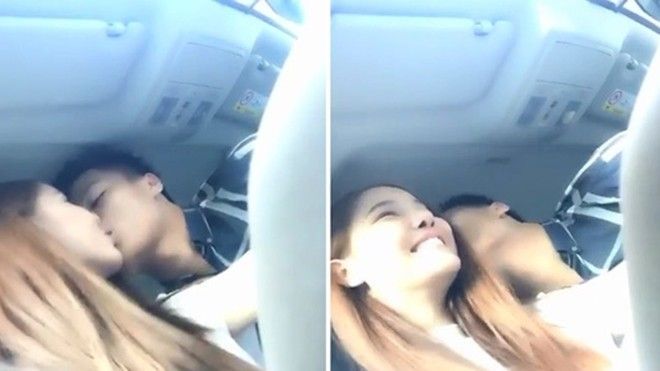 Kỳ Hân và Mạc Hồng Quân hôn môi nồng nàn trên xe ô tô