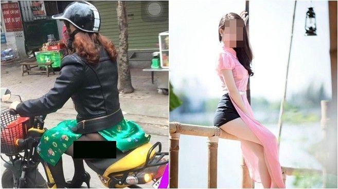Thảm họa áo dài 'quên' mặc quần phóng xe trên phố