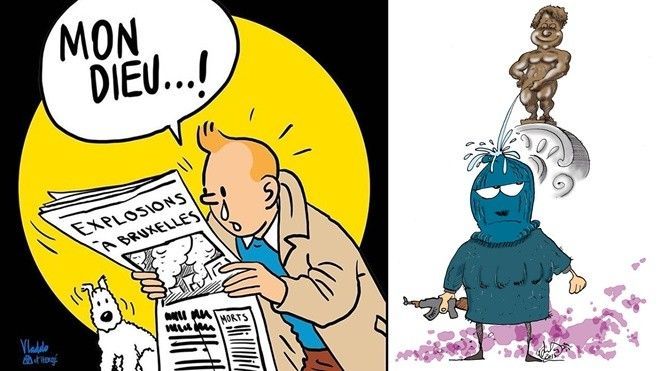 Thế giới mượn ảnh Tintin và 'cậu bé đứng tè' để động viên người dân Bỉ