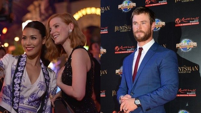 Lan Khuê selfie cùng Jessica Chastain, phỏng vấn Charlize Theron tại Singapore