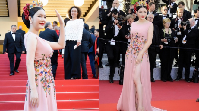 Lý Nhã Kỳ đội vương miện trên thảm đỏ sau khi được báo Pháp ví là 'công nương Diana'