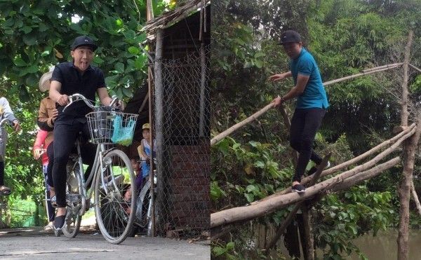 Thử làm người miền Tây, Trấn Thành thích thú đạp xe và đi cầu khỉ